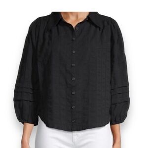Free People‎ Woman's Happy Days Puff Sleeve Crop Blouse Black Size XS NWT